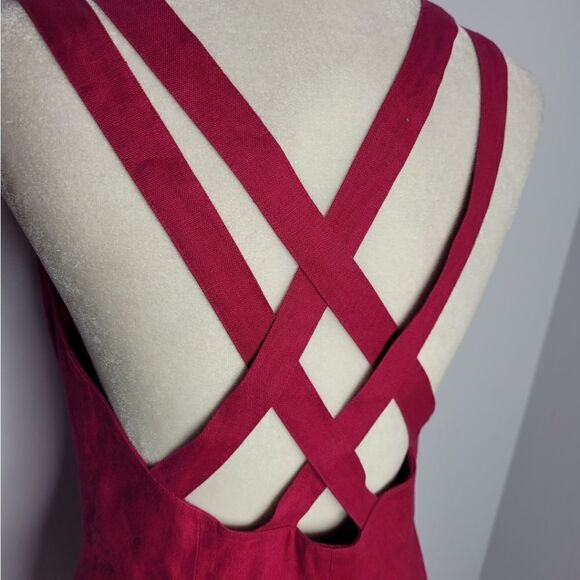 VINTAGE 90s dress linen magenta‎ pink criss-cross back S - Picture 4 of 12